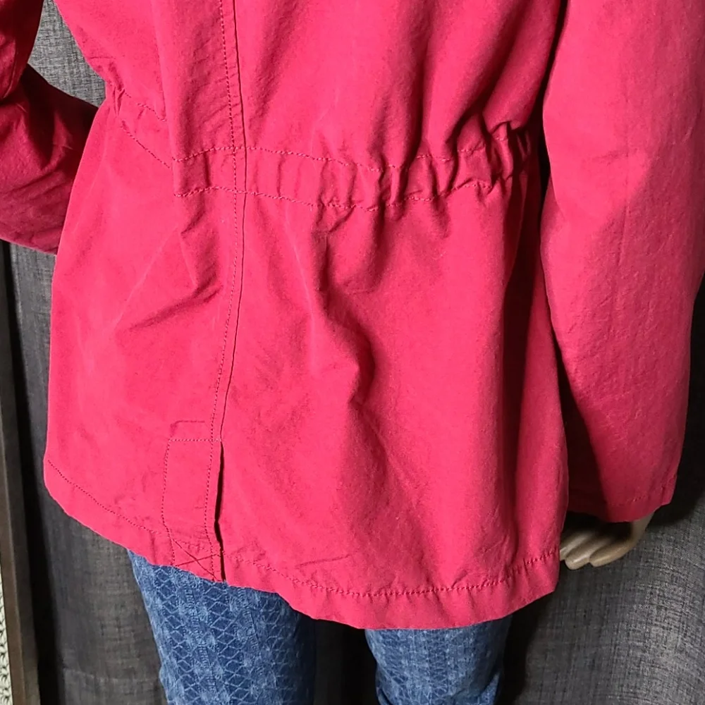 Jacket Size Medium Burgundy Red Cotton Hoodie Upcycled Patches Unique Gift Fun - Picture 7 of 9